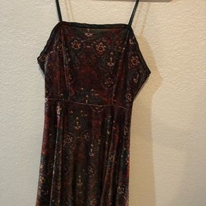 multi-colored velvet dress with lace-back